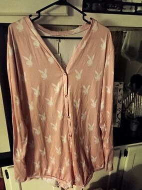 Playboy Pink Bunny Print Button-Up Top